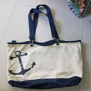 Thirty-One Navy and Cream Tote Bag with Anchor Design